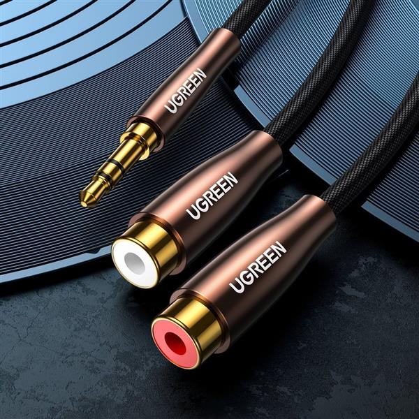 Ugreen kabel przewód audio 3,5 mm mini jack - 2xRCA (żeńskie) 25 cm czarny (AV194 50129)-2207969