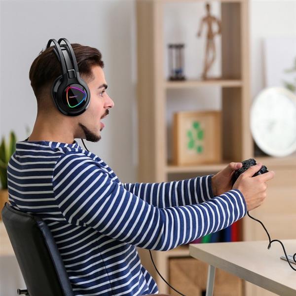 Tronsmart Glary Alpha Gaming RGB wokółuszne słuchawki 3,5 mm mini jack z mikrofonem i pilotem dla graczy czarny (370406)-2165018