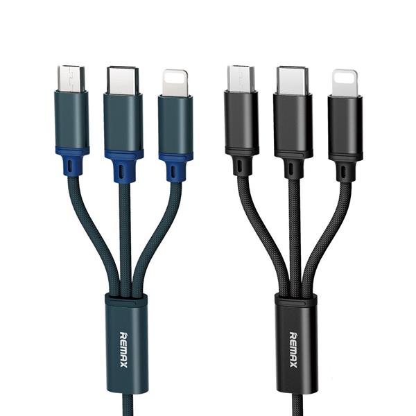 Remax Gition RC-131th nylonowy kabel 3w1 USB - micro USB / Lightning / USB-C 2.8A 1,15M czarny-2141268