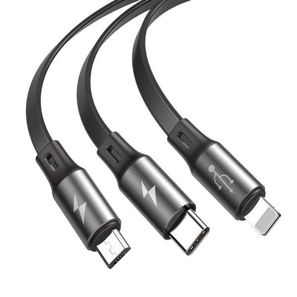 Baseus Fabric rozwijany kabel 3w1 USB - micro USB / Lightning / USB-C 3.5A 35cm - 120cm szary (CAMLT-BYG1)-2142921