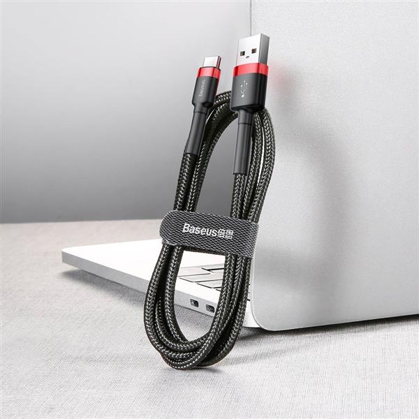 Baseus Cafule Cable wytrzymały nylonowy kabel przewód USB / USB-C QC3.0 2A 2M czarno-czerwony (CATKLF-C91)-2141641