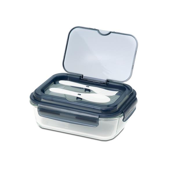 Szklany lunch box ze sztućcami 1000 ml Lagos, czarny-2015777