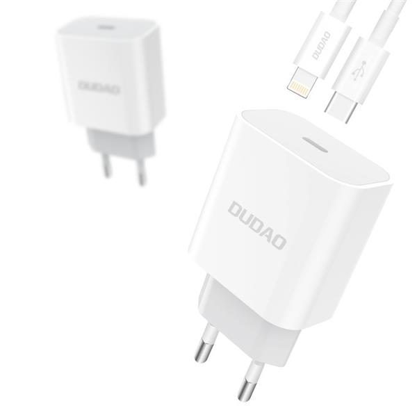 Dudao szybka ładowarka sieciowa EU USB Typ C Power Delivery 18W + kabel przewód USB Typ C / Lightning 1m biały (A8EU + PD cable white)-2148476