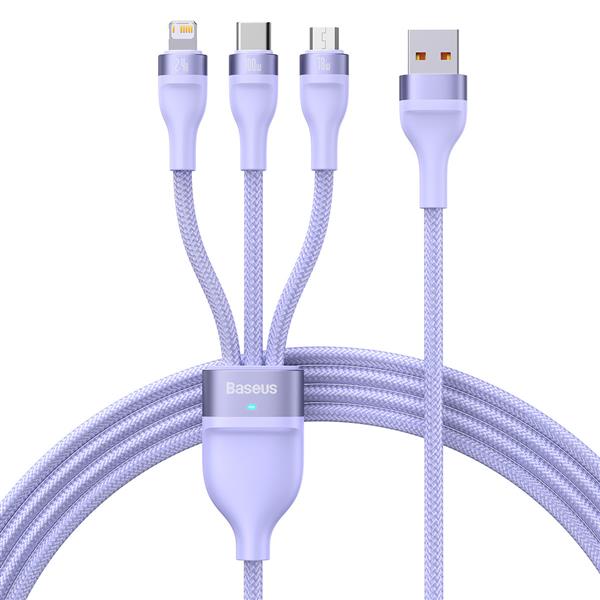 Baseus Flash Series II kabel USB - USB Typ C / Lightning / micro USB 100 W 1,2 m fioletowy (CASS030005)-2390875