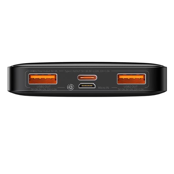 Baseus Bipow powerbank z szybkim ładowaniem 10000mAh 20W czarny (Overseas Edition) + kabel USB-A - Micro USB 0.25m czarny (PPBD050301)-2428944