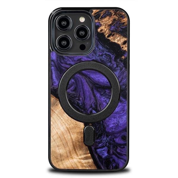 Etui z drewna i żywicy na iPhone 14 Pro Max MagSafe Bewood Unique Violet - fioletowo-czarne-3132728