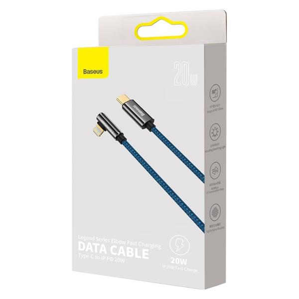 Baseus Legendary kątowy nylonowy kabel przewód USB Typ C - Lightning dla graczy 20W Power Delivery 1m niebieski (CACS000203)-2216503