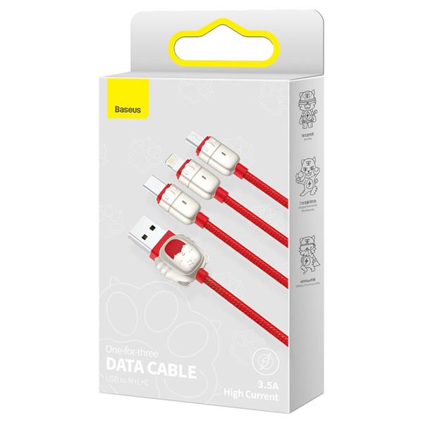 Baseus Year of the Tiger 3w1 kabel USB - Lightning / USB Typ C / micro USB 3,5 A 1,2m czerwony (CASX010009)-2241820