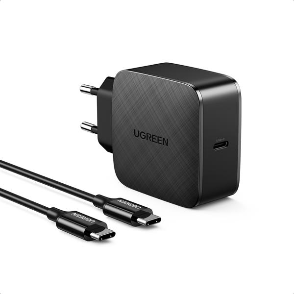 Ugreen GaN (azotek galu) szybka ładowarka sieciowa USB Typ C 65W Quick Charge Power Delivery + kabel USB Typ C 2m czarny (40156 CD217)-2208018