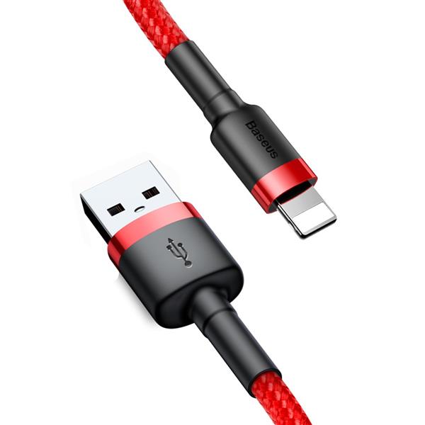 Baseus Cafule Cable wytrzymały nylonowy kabel przewód USB / Lightning QC3.0 2.4A 0,5M czerwony (CALKLF-A09)-2141650