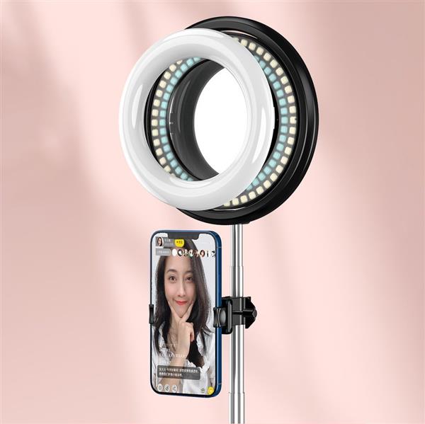 Lampa LED Ring Flash statyw zestaw do nagrywania live streaming filmów YouTube TikTok Instagram uchwyt na telefon do selfie lampa pierścieniowa różowy (1TMJ pink)-2187012
