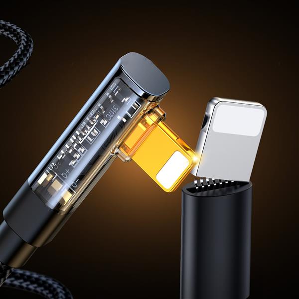 Joyroom kabel Lightning kątowy - USB do szybkiego ładowania i transferu danych 2.4A 1,2 m czarny (S-UL012A6)-2967327
