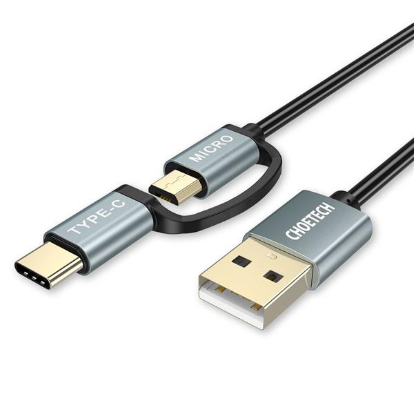 Choetech 2w1 kabel przewód USB - USB Typ C / micro USB 1,2m czarny (XAC-0012-101BK)-2218404