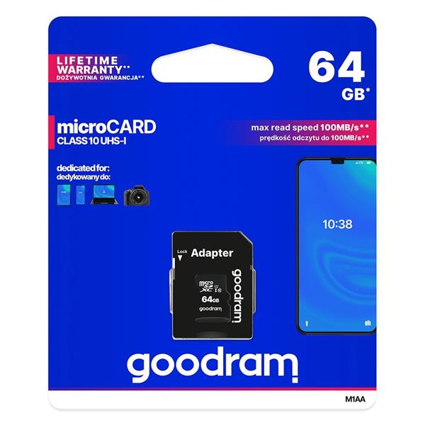 Goodram Microcard 64 GB karta pamięci micro SD XC UHS-I class 10, adapter SD (M1AA-0640R12)-2158916