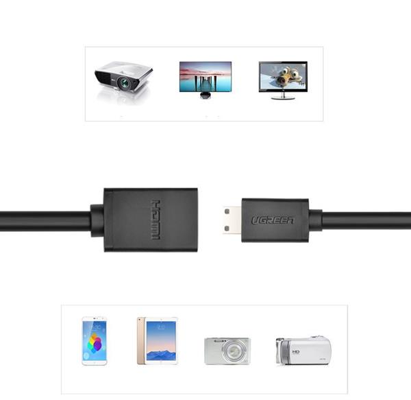 Ugreen kabel adapter przejściówka HDMI (żeński) - mini HDMI (męski) 4K 60 Hz Ethernet HEC ARC audio 32 kanały 22 cm czarny (20137)-2170160