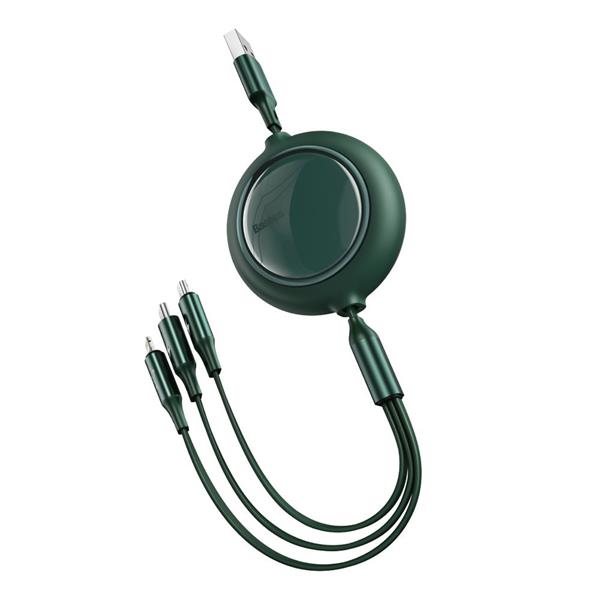 Baseus Bright Mirror płaski zwijany kabel 3w1 USB - USB Typ C / Lightning / micro USB 3,5 A 1,2 m zielony (CAMLT-MJ06)-2185917