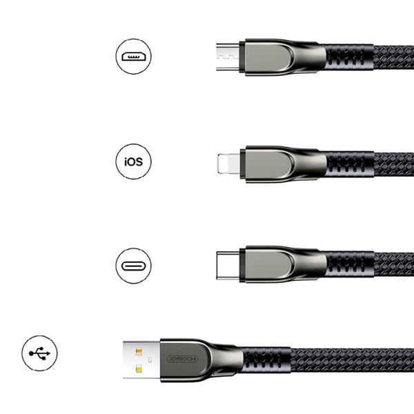 Joyroom 3w1 kabel USB - Lightning / micro USB / USB Typ C 3,5A 480 Mbps 1,3m czarny (S-1335K4)-2213904