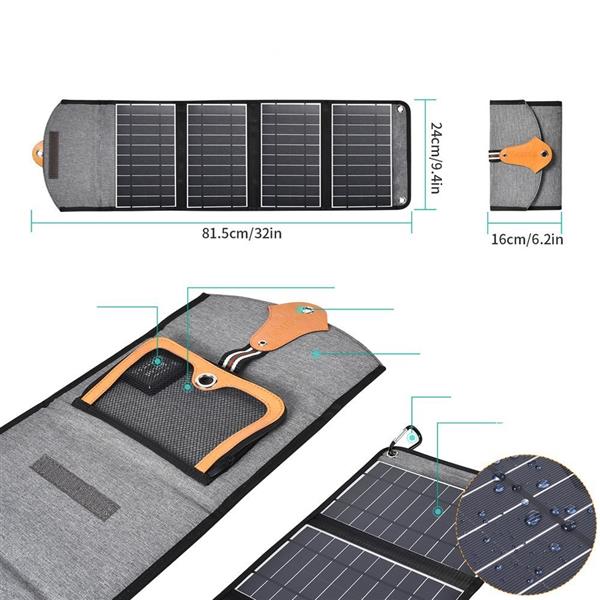 Choetech rozkładana podróżna ładowarka solarna słoneczna fotowoltaiczna 22W 2x USB 5V / 2,4A / 2,1A panel słoneczny (82 x 24 cm) czarny (SC005)-2218684