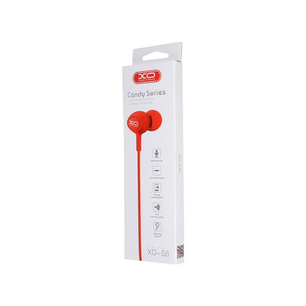 XO Słuchawki przewodowe S6 jack 3,5mm czerwona-1566919