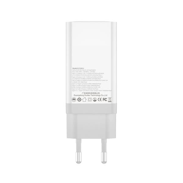 Dudao GaN szybka ładowarka sieciowa 65 W USB / 2x USB Typ C Quick Charge Power Delivery (azotek galu) biały (A7xs white)-2602179