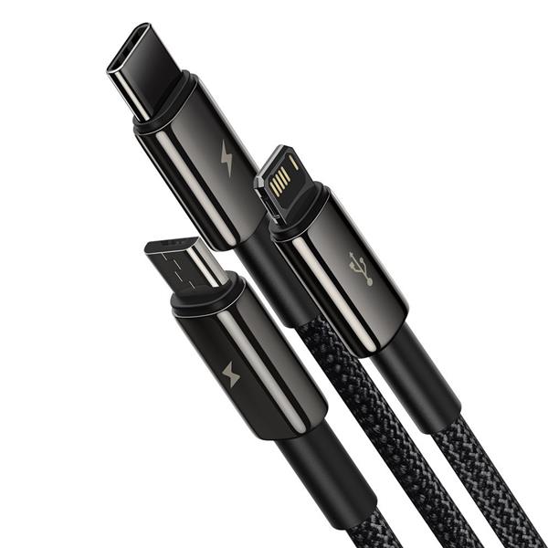 Baseus Tungsten 3w1 kabel USB - USB Typ C / Lightning / micro USB 3,5 A 1,5 m czarny (CAMLTWJ-01)-2187701