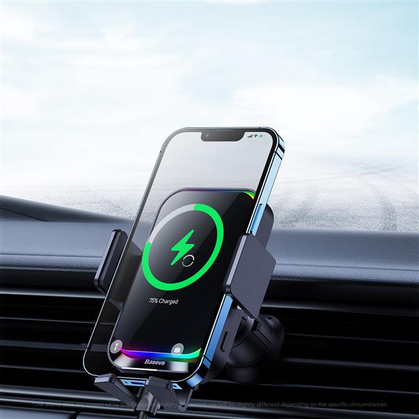 Baseus Halo uchwyt samochodowy do telefonu z ładowarką indukcyjną 15W na kartkę czarny (SUDD000001)-2417106