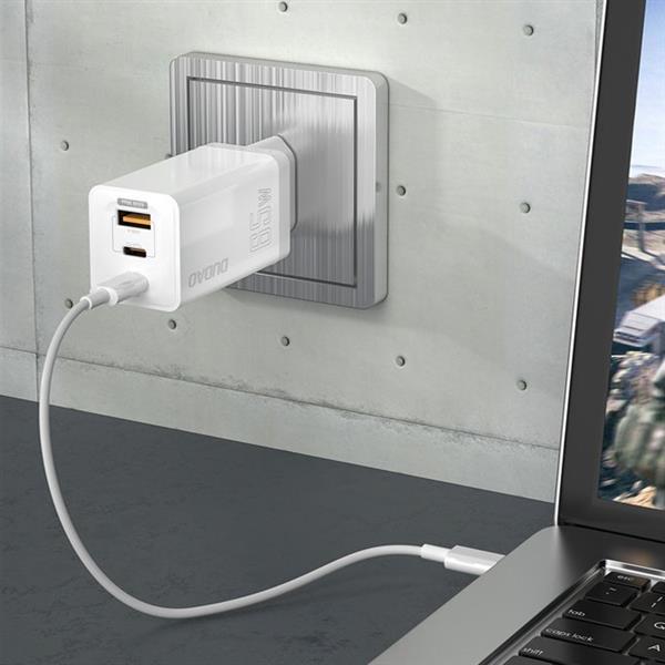 Dudao GaN szybka ładowarka sieciowa 65 W USB / 2x USB Typ C Quick Charge Power Delivery (azotek galu) biały (A7xs white)-2602174