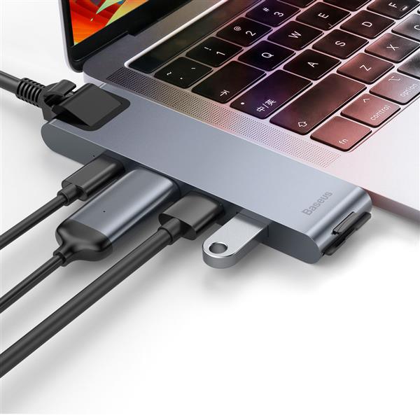 Baseus wielofunkcyjny HUB 7w1 stacja dokująca USB C Thunderbolt (MacBook Pro 2016 / 2017 / 2018) szary-2964235