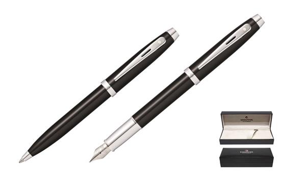 9338 Zestaw (pióro wieczne i długopis) Sheaffer kolekcja 100, czarne, wykończenia chromowane-3040231