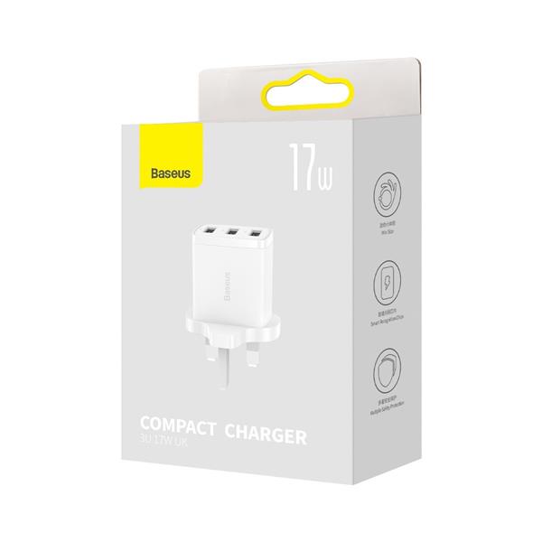 Baseus Compact ładowarka sieciowa 3x USB 17W wtyczka UK biały (CCXJ020302)-2402256