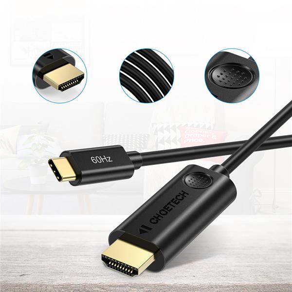 Choetech jednokierunkowy kabel adapter przejściówka z USB Typ C (męski) na HDMI 2.0 (męski) 4K 60Hz 1,8m czarny (CH0019)-2247047