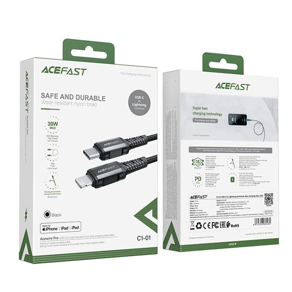 Acefast kabel MFI USB Typ C - Lightning 1,2m, 30W, 3A czarny (C1-01 black)-2269831