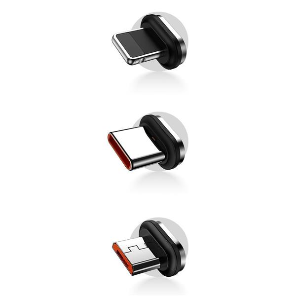 Baseus Zinc Magnetic 3w1 magnetyczny zwijany kabel USB Typ C - USB Typ C / Lightning / micro USB Power Delivery 20W 1m czarny (CAMLC-01)-2220378