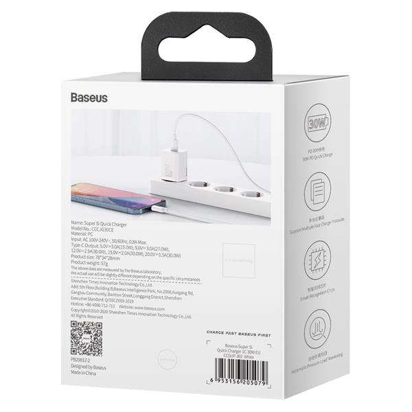 Baseus Super Si 1C szybka ładowarka USB Typ C 30W Power Delivery Quick Charge biały (CCSUP-J02)-2207891