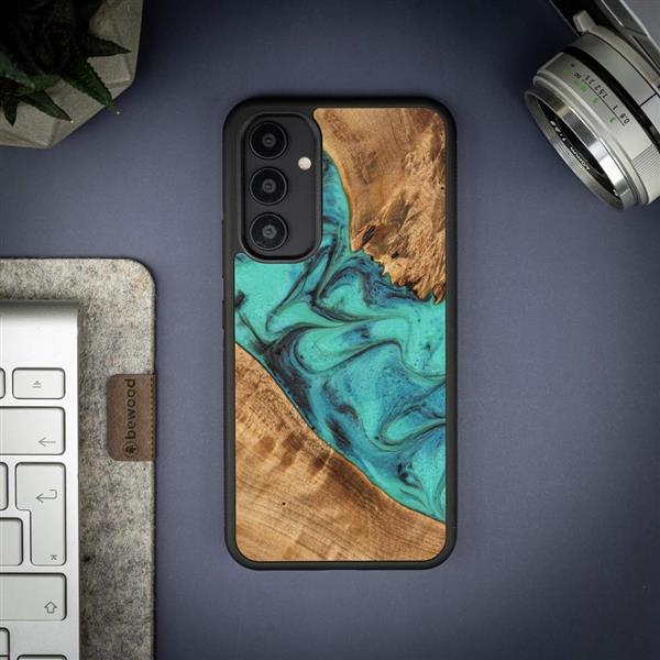 Etui z drewna i żywicy na Samsung Galaxy A54 5G Bewood Unique Turquoise - turkusowo-czarne-3133091