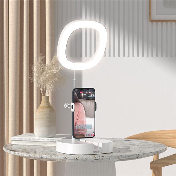 Dudao lampa LED Ring Flash statyw zestaw do nagrywania live streaming filmów YouTube TikTok Instagram uchwyt na telefon do selfie lampa pierścieniowa biały (F16)-2242251