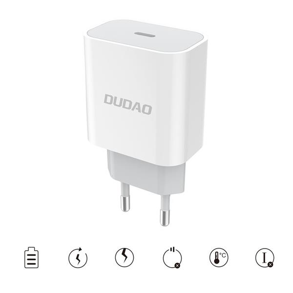Dudao szybka ładowarka sieciowa EU USB Typ C Power Delivery 18W + kabel przewód USB Typ C / Lightning 1m biały (A8EU + PD cable white)-2148481