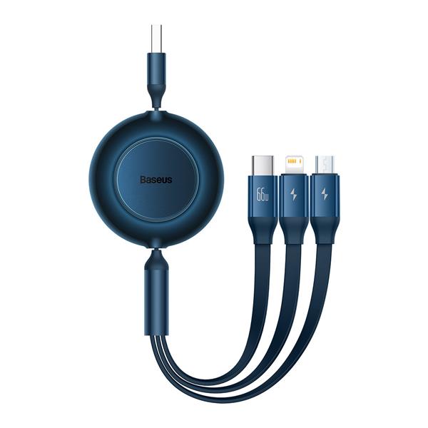 Baseus Bright Mirror 2 zwijany kabel przewód 3w1 USB Typ A - micro USB + Lightning + USB Typ C 66W 1.1m niebieski (CAMJ010103)-2300905