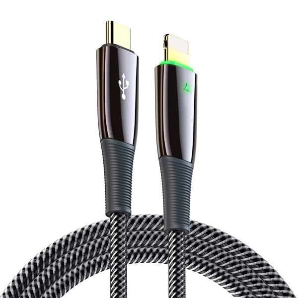 Dux Ducis K-IV Series nylonowy kabel USB Typ C - Lightning 18 W z diodą LED Power Delivery 3m czarny-2178299