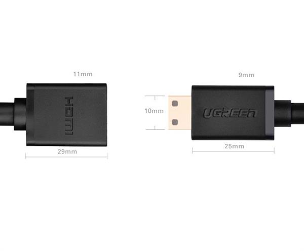 Ugreen kabel adapter przejściówka HDMI (żeński) - mini HDMI (męski) 4K 60 Hz Ethernet HEC ARC audio 32 kanały 22 cm czarny (20137)-2170153
