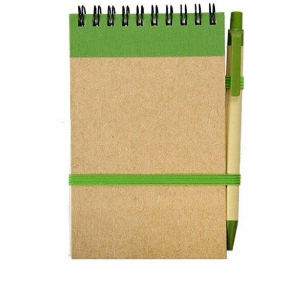 Notes Kraft 90x140/70k gładki z długopisem, zielony/beżowy-2010313