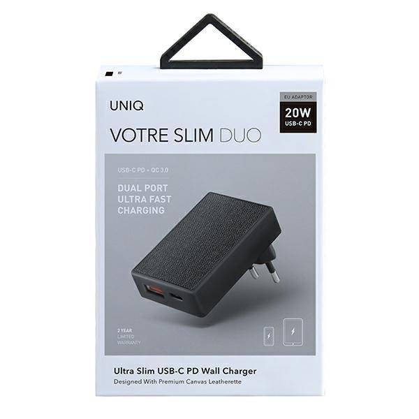 UNIQ Ład. siec. Votre Slim Duo 20W USB-C + USB-A czarny/charcoal black-2255922