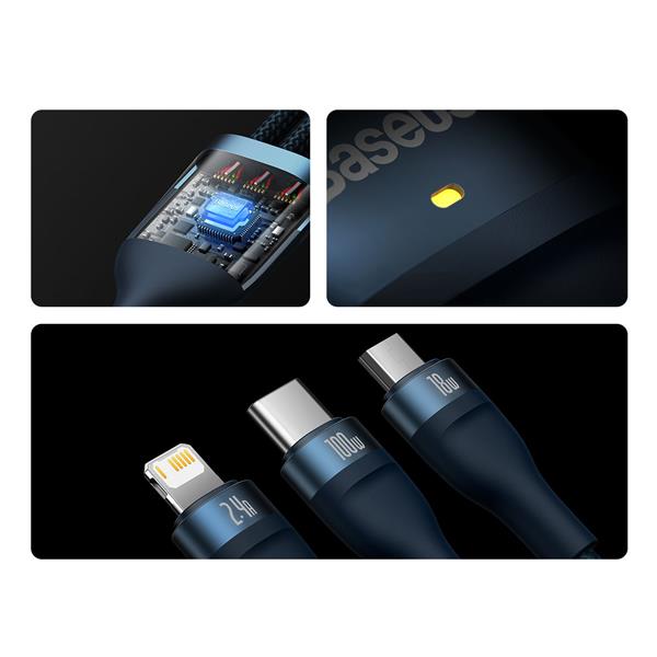 Baseus Flash Series II kabel USB - USB Typ C / Lightning / micro USB 100 W 1,2 m niebieski (CASS030003)-2390871