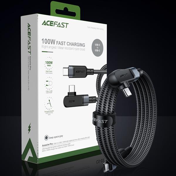 Acefast kątowy kabel USB Typ C - USB Typ C 2m, 100W (20V/5A) czarny (C5-03 Black)-2269787