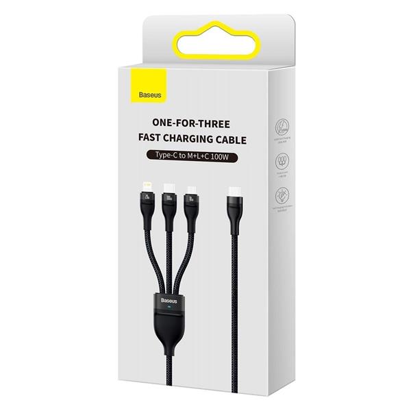 Baseus Flash Series II kabel USB Typ C  - USB Typ C / Lightning / micro USB 100 W 1,5 m czarny (CASS030201)-2299731