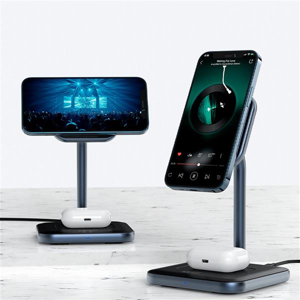Acefast bezprzewodowa ładowarka Qi 15W do iPhone (z MagSafe) i Apple AirPods stojak podstawka uchwyt magnetyczny czarny (E1 black)-2405892