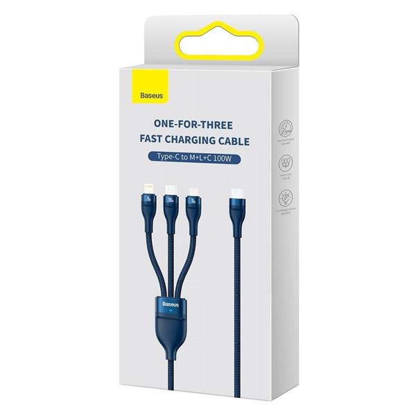 Baseus Flash Series II kabel USB Typ C / USB Typ A - USB Typ C / Lightning / micro USB 100 W 1,5 m niebieski (CASS030203)-2299746