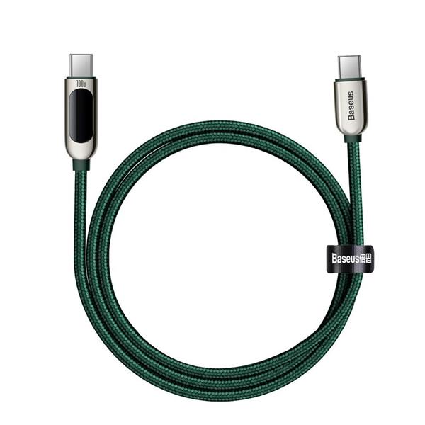 Baseus kabel USB Typ C - USB Typ C 100 W (20 V / 5 A) 1 m Power Delivery z wyświetlaczem ekranem miernik mocy zielony (CATSK-B06)-2200530