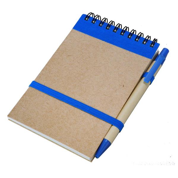 Notes Kraft 90x140/70k gładki z długopisem, niebieski/beżowy-2010306