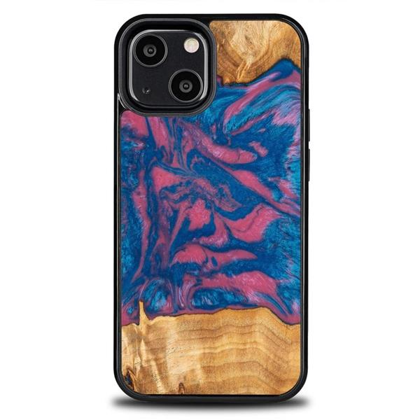 Etui z drewna i żywicy na iPhone 13 Mini Bewood Unique Vegas - różowo-niebieskie-3132771